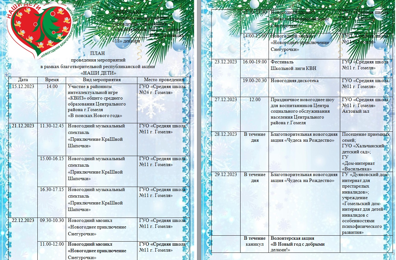 Планы и графики — Средняя школа №11 г.Гомеля